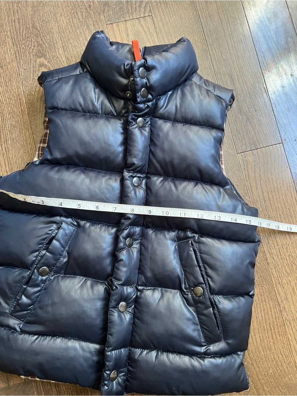 GAP Kids Navy brown lined Puffer Vest size small 6/7